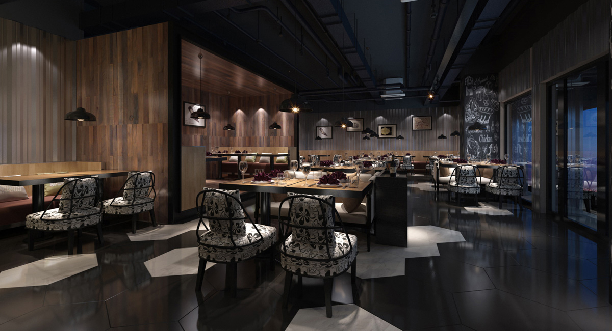 餐厅设计效果图中餐厅餐厅包间包房小吃店面馆工业主题餐厅-3-16