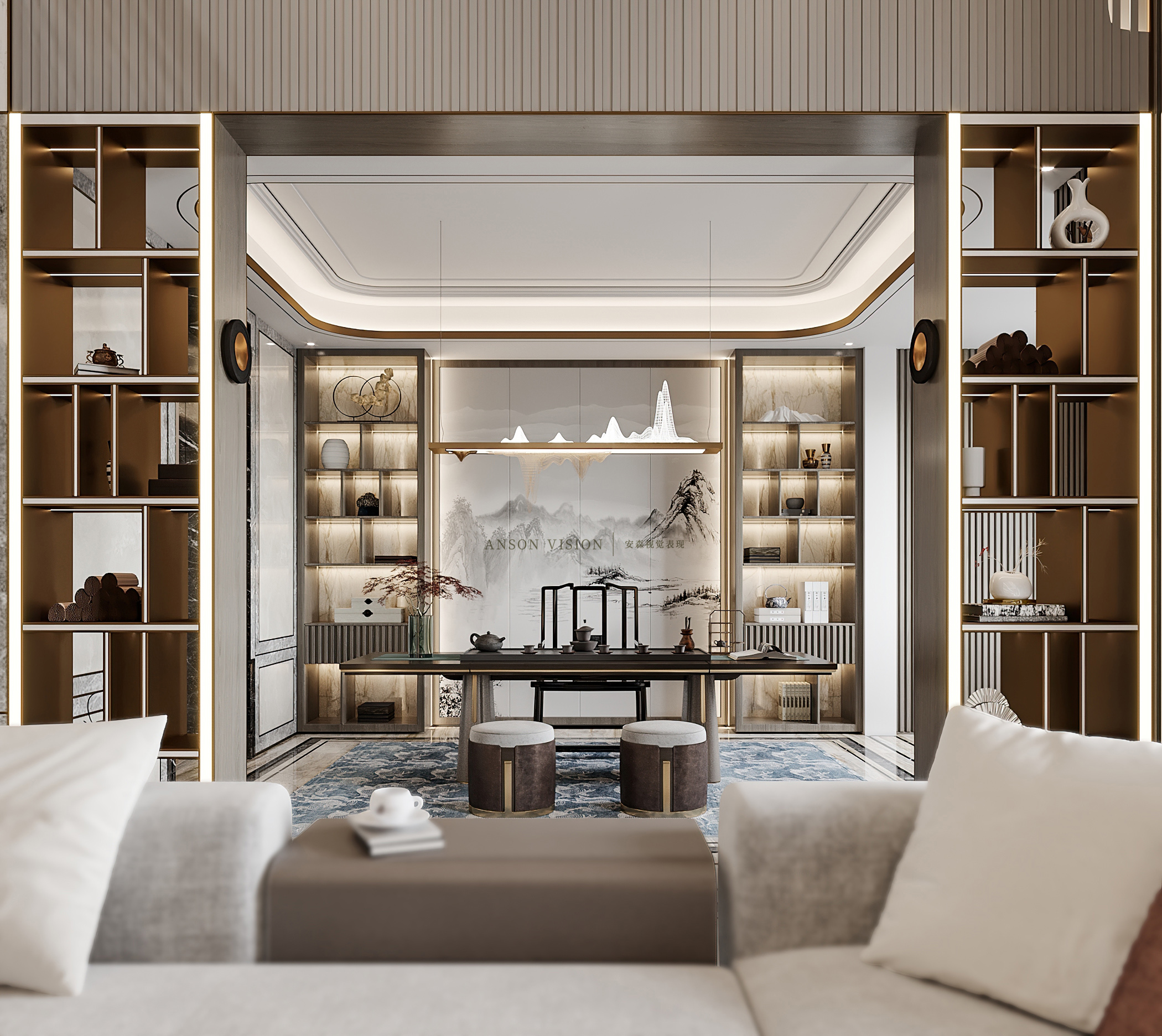 韵味·新中式别墅效果图丨Ansonvision·蒙头睡-14