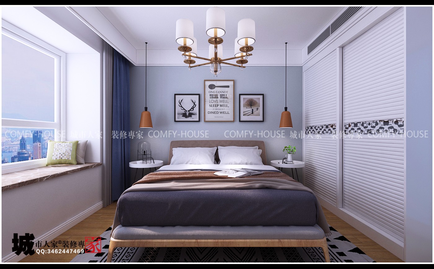 中国MALL(百步亭)两室两厅90平北欧风格装修-11