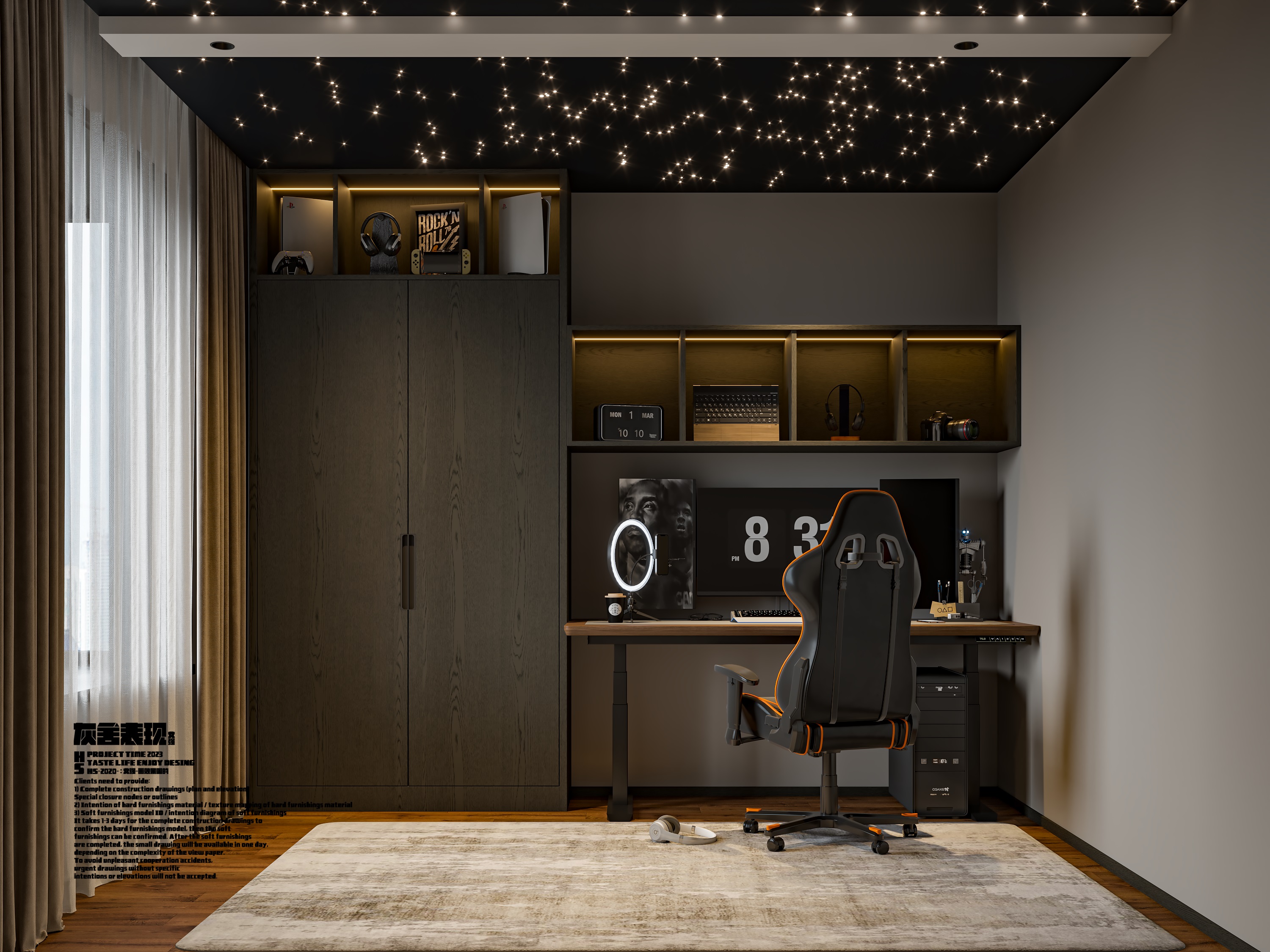 暗黑风大平层装修效果图丨灰舍表现-14