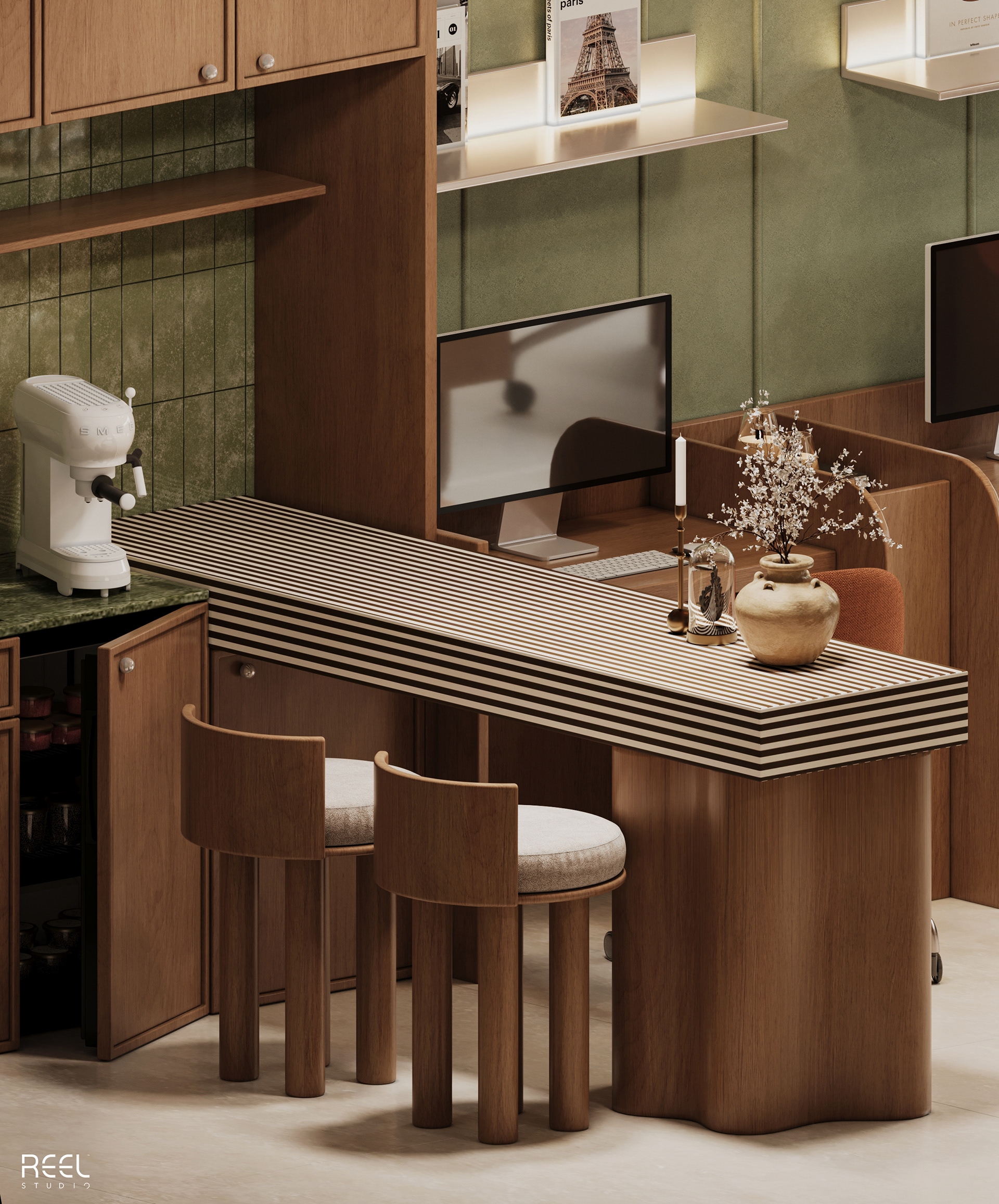 Mid-century Living Room With Workspace-20