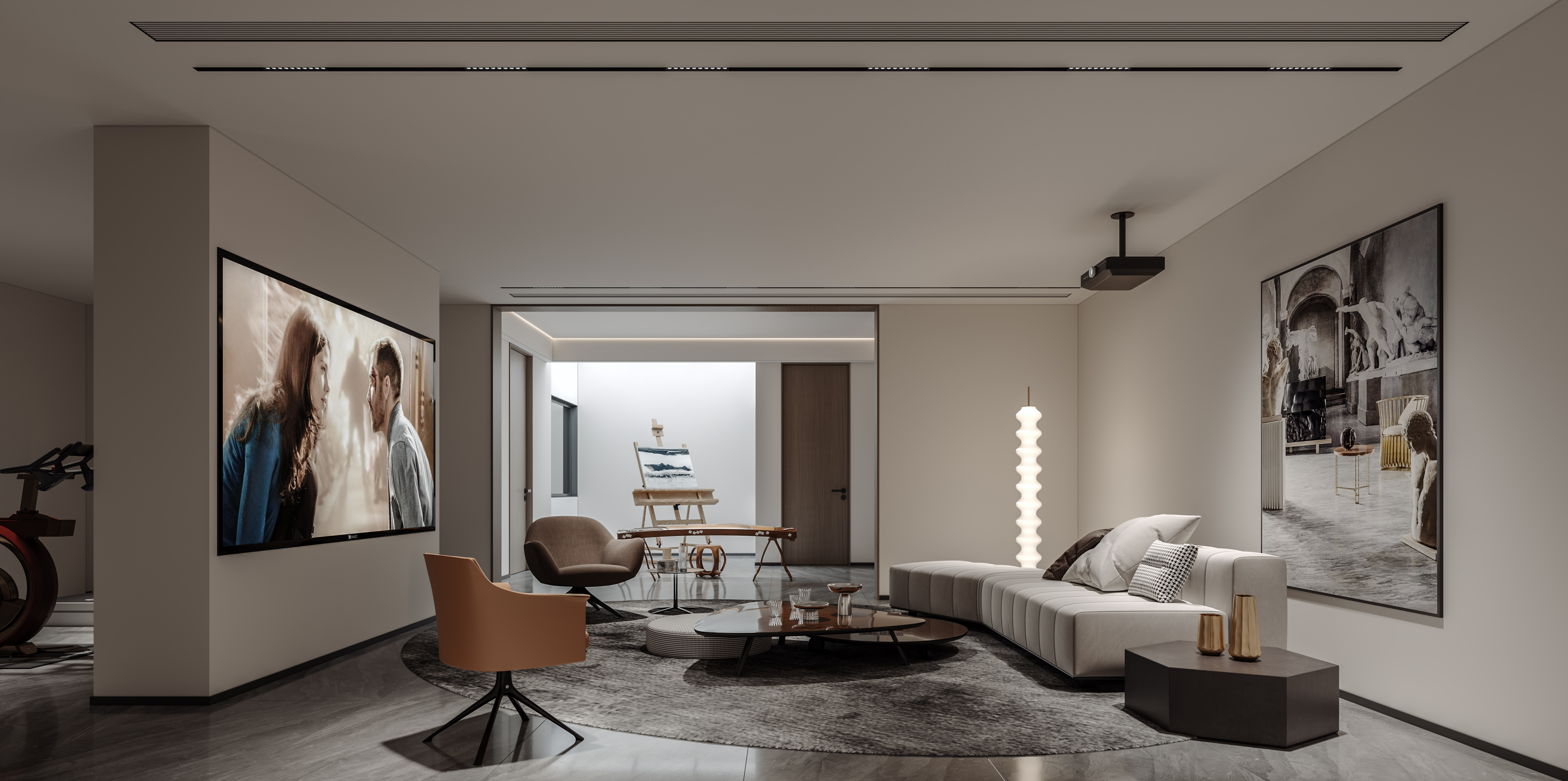 室内新中式，地下室，客厅-4