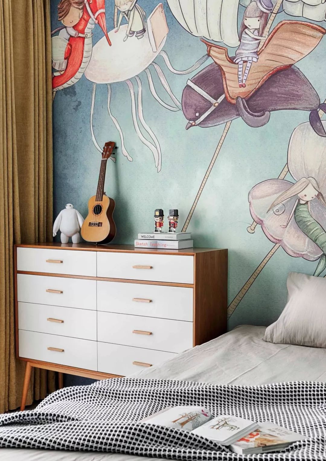 90 后小夫妻的 110㎡混搭三居室,原木、色彩与动漫的奇妙融合-35