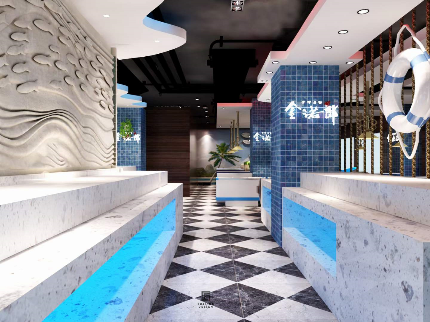 海鲜餐厅设计案例 | 一个深邃灵动的海底世界-7