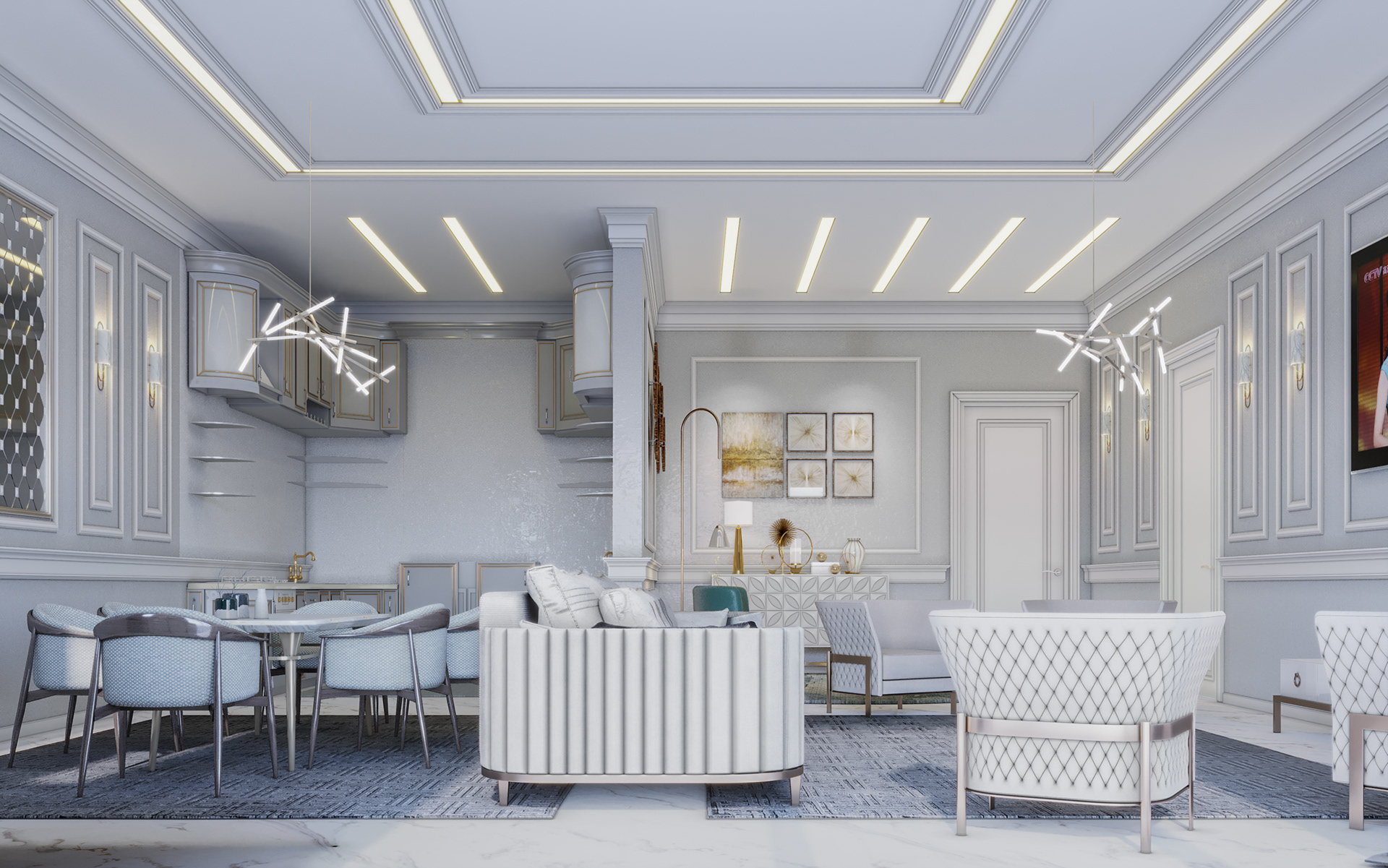 新古典主义接待处与开放式厨房和用餐区设计丨埃及丨INSTAGRAM-4