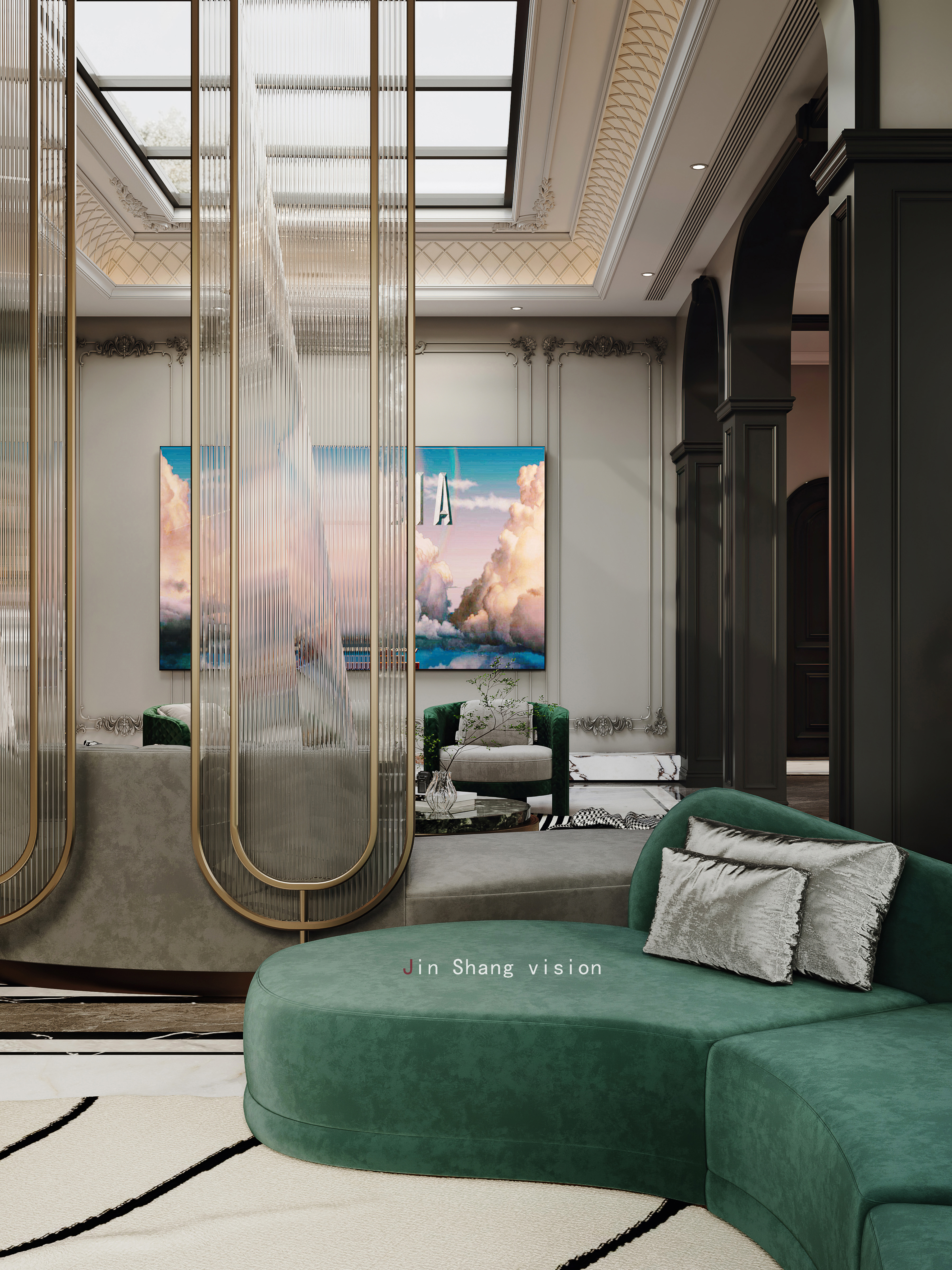 轻奢法式复古客餐厅设计-7