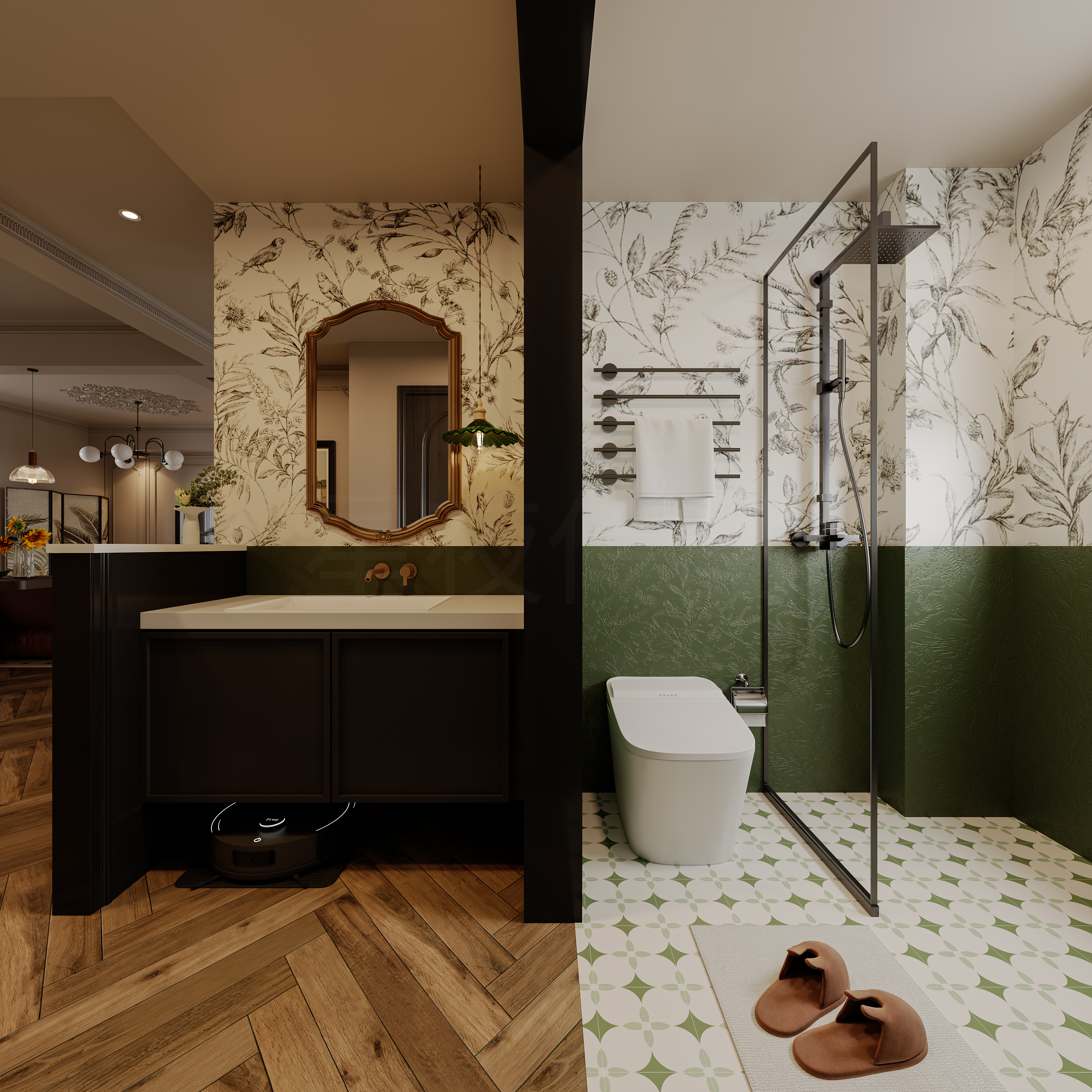 复古红砖 × 实木柜｜美式家装效果图-6