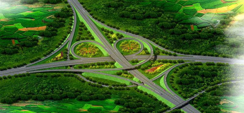 高架桥.立交桥景观绿化设计案例鸟瞰效果图-8