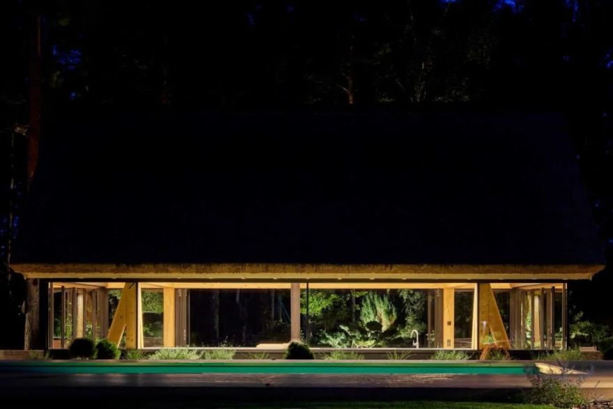 湖边森林中的钢构游泳池房丨立陶宛-45