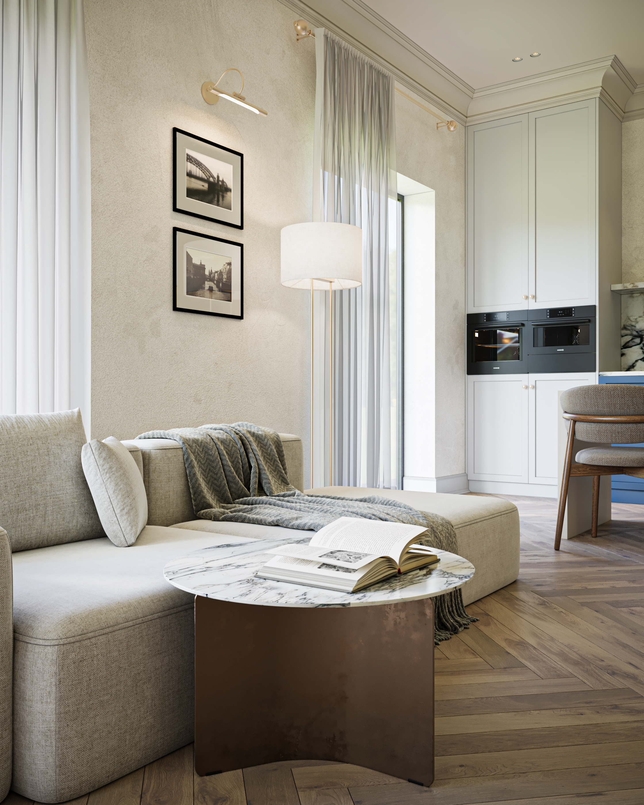 classic living room and kitchen-2