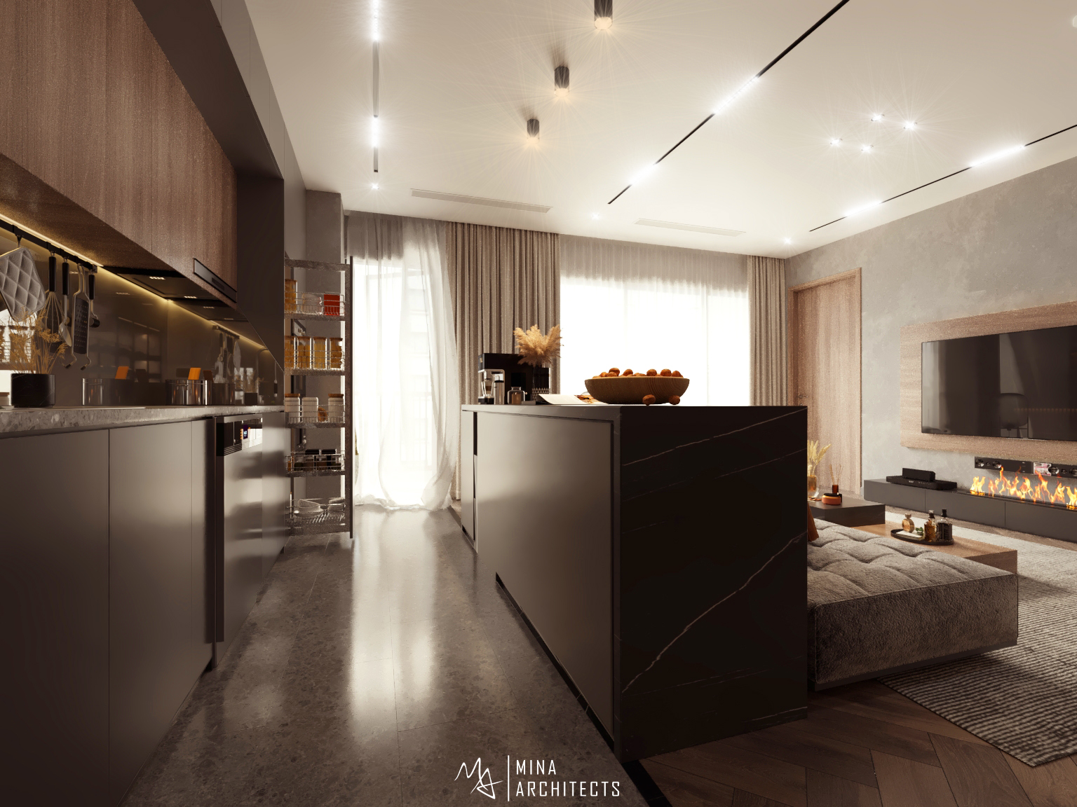 现代舒适开放式厨房与客厅设计-16