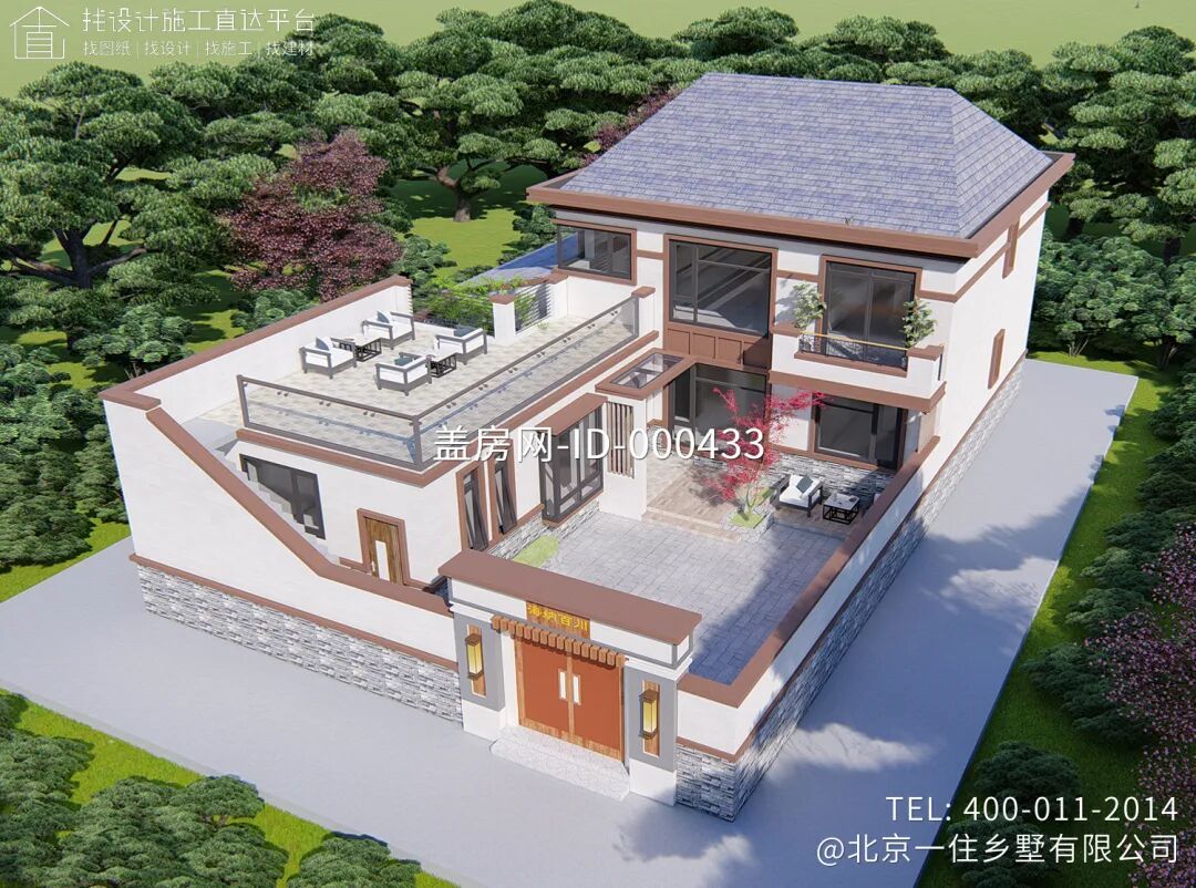 【设计师案例】土建参考造价68万，面宽13.4m×进深18m北京密云二层新中式别墅-38