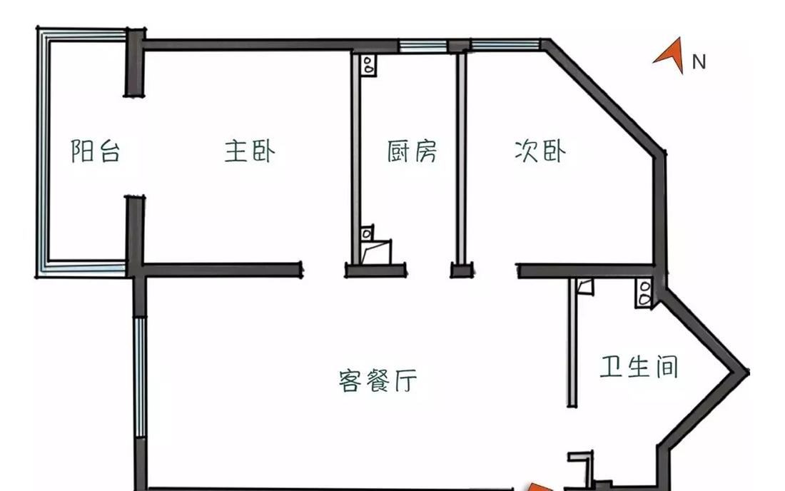 全能格局,珊瑚橘色点缀的玖雅平层设计-3