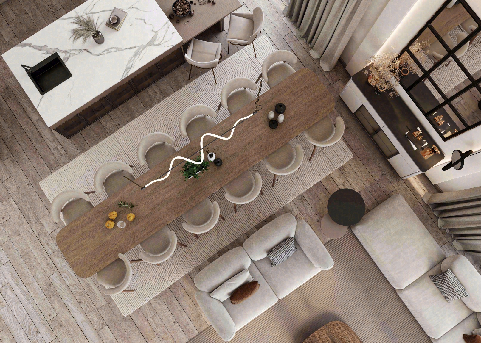 米色起居和用餐区丨美国丨ARCHITECTURE VISION-9