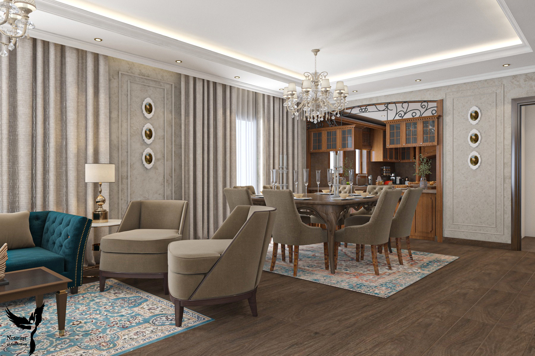 Kitchen and living room in a villa in Mountain View-2