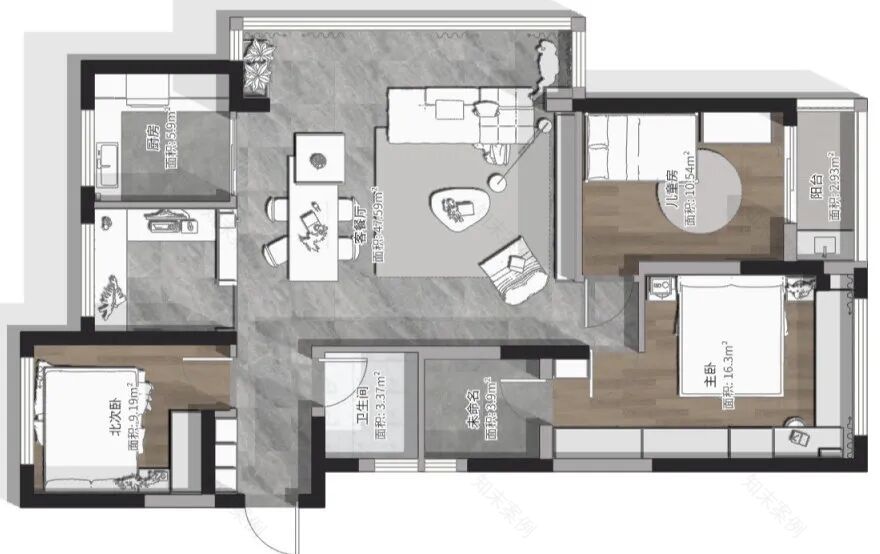 内舍软装丨127㎡现代极简风,黑灰+自然光影构建一个松弛的居住场所!-4