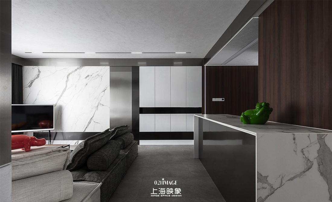 极简黑白灰,不锈钢与岩板的完美融合丨河马装饰-9