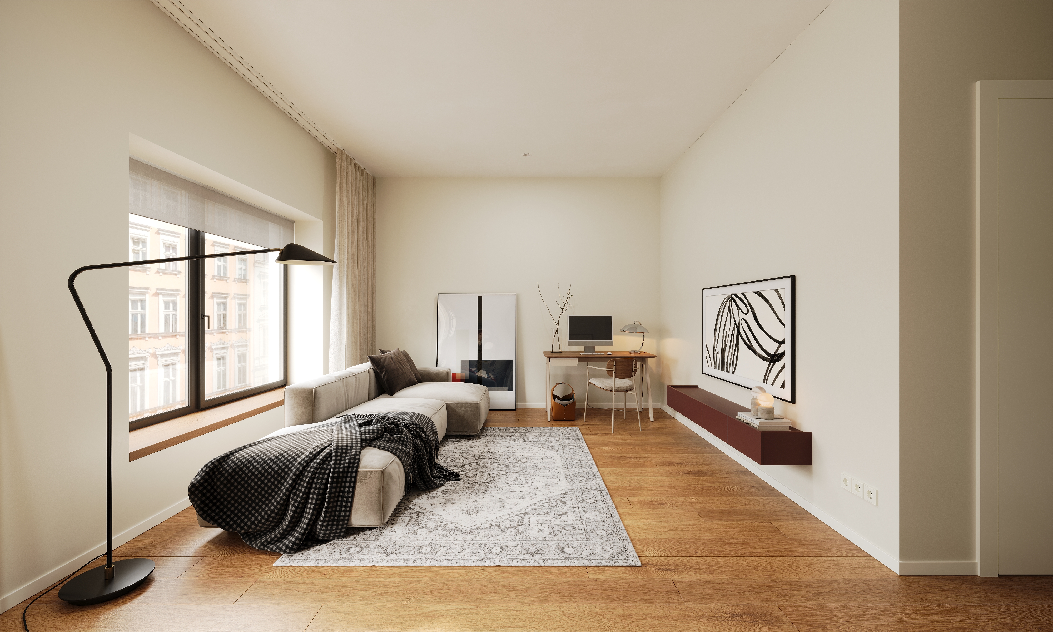 带红色厨房的公寓可视化项目丨德国柏林丨Mosolova Valeria-9