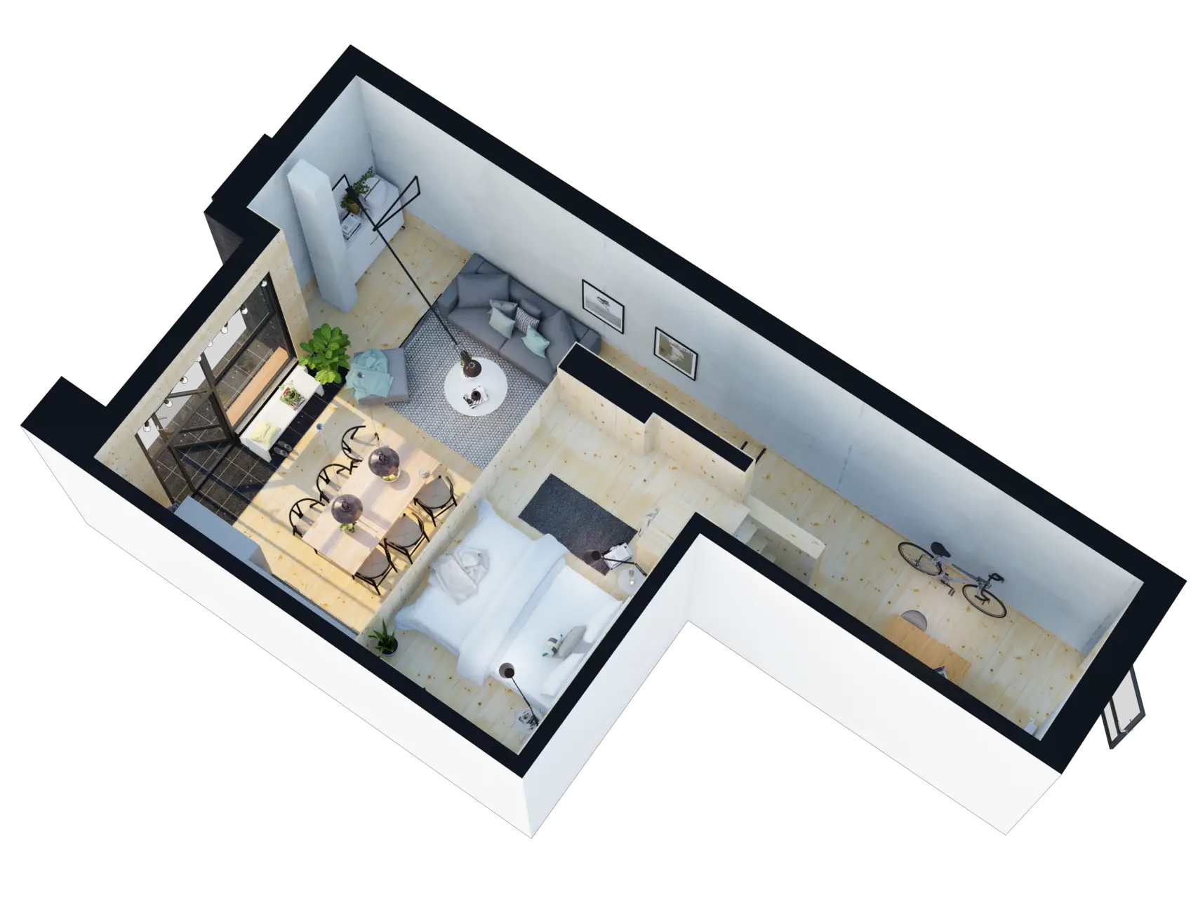 粗糙混凝土墙上的温暖迷你复式公寓-11