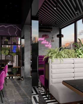 Neon Lounge Café Interior | Commercial Space