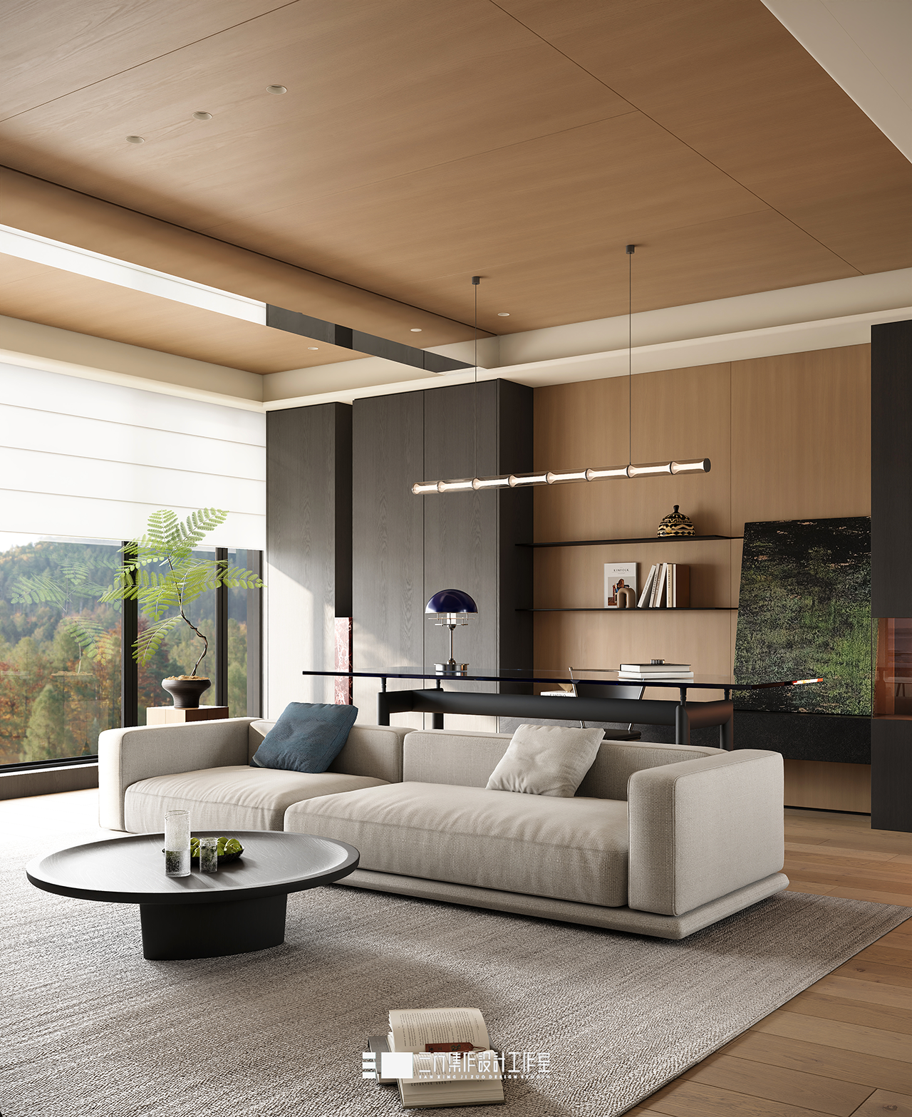 新作  143m² • 黑白木质调,极简明净丨三行集作设计工作室-0