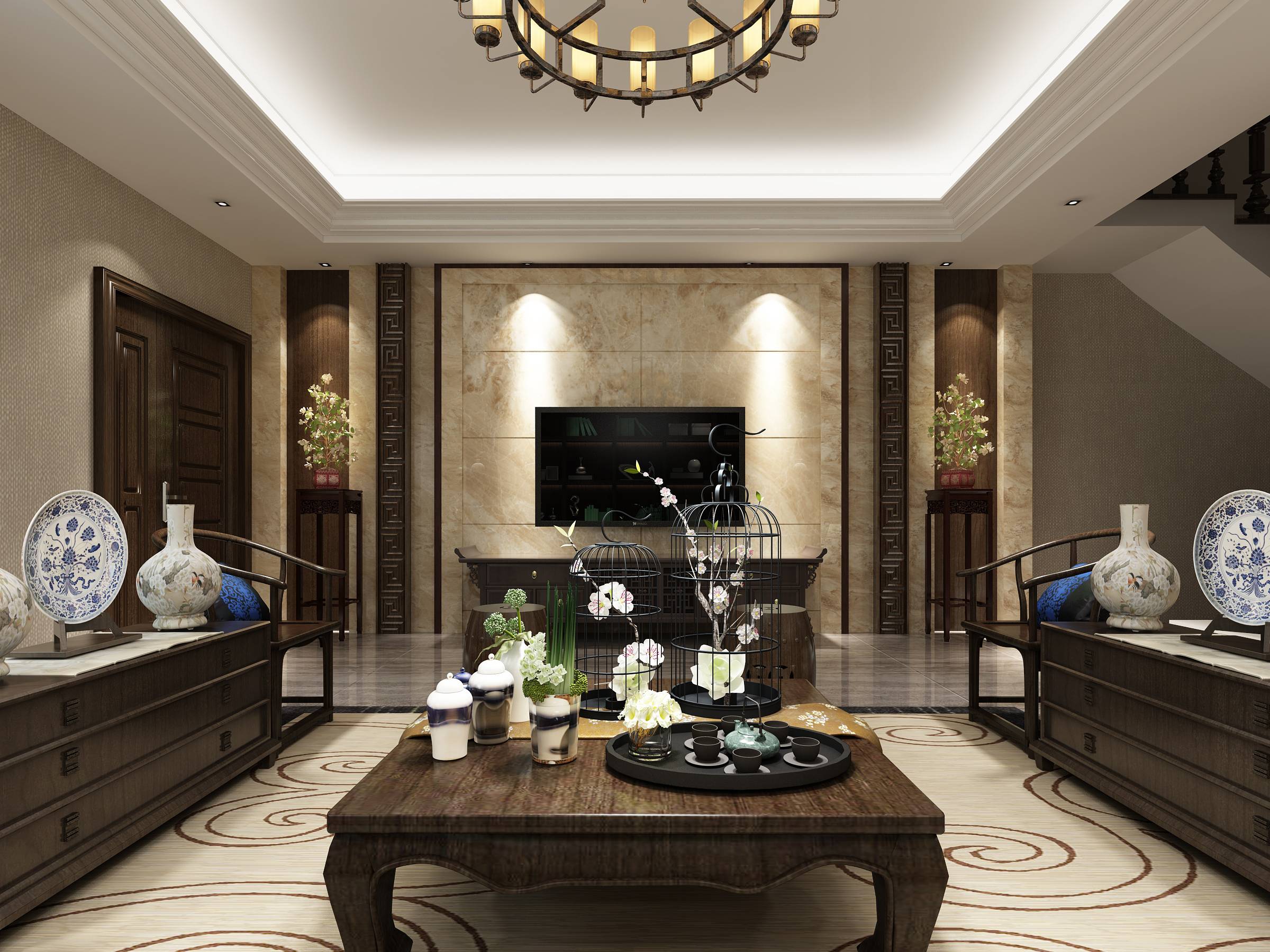 新中式 中式古典 奢华家装别墅样板房-6-22