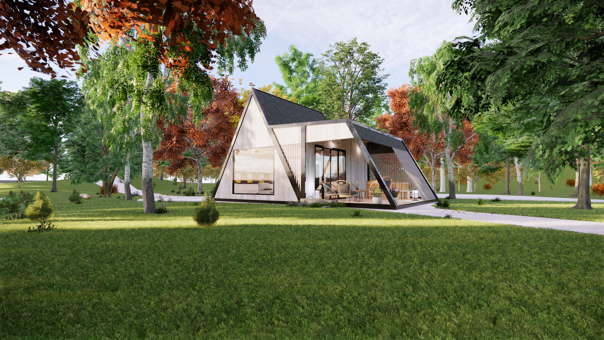 Modern A-frame house w fireplace and hot tube-10