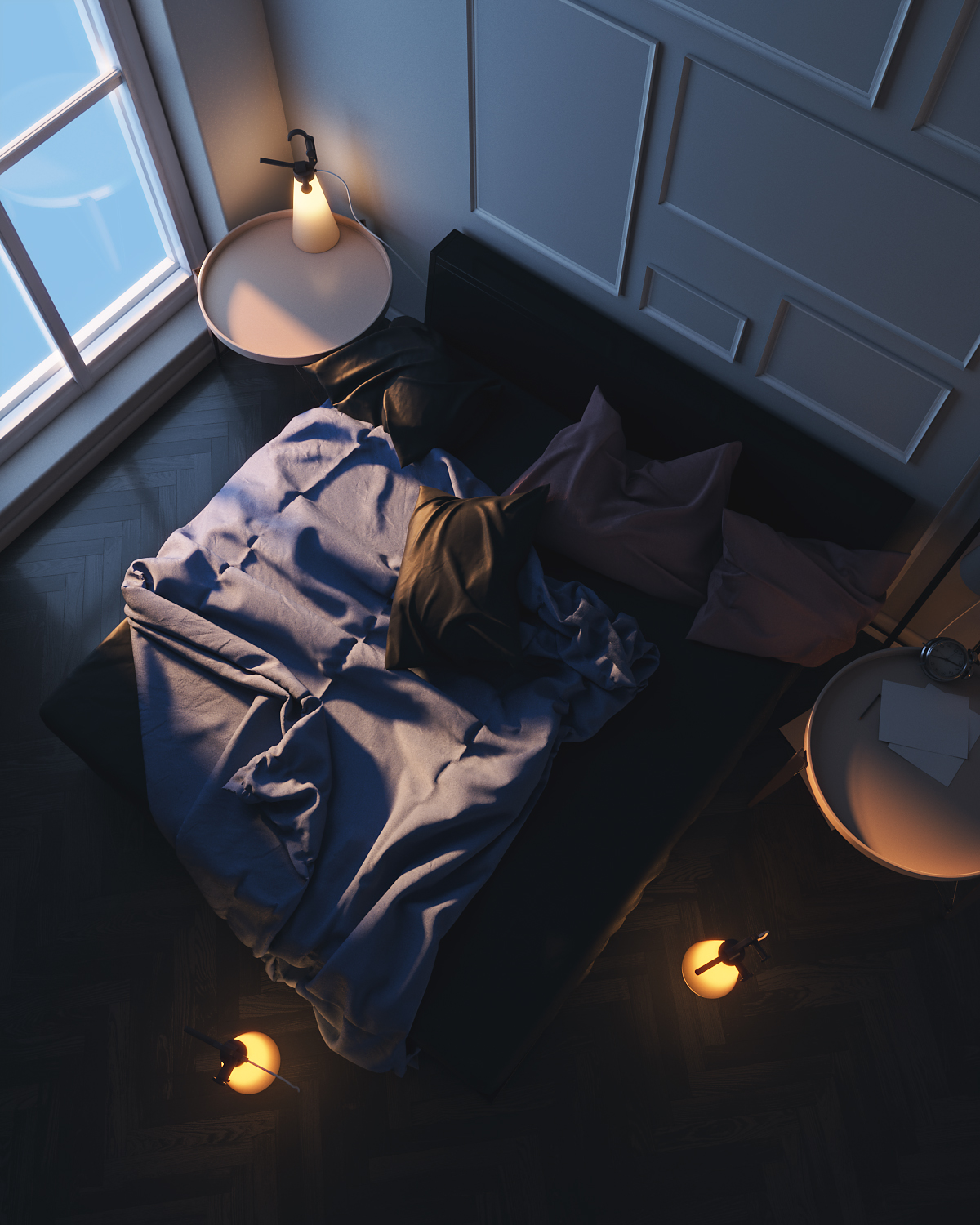 矩阵空间 Matrix Space | 艺术简约卧室的不同时段灯光魅力-3