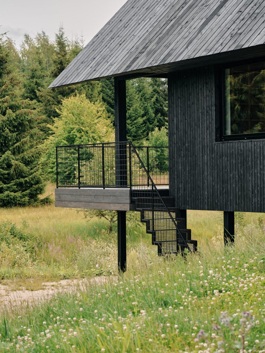 Stone cellar in Estonian forest forms base for wooden Põro House-17