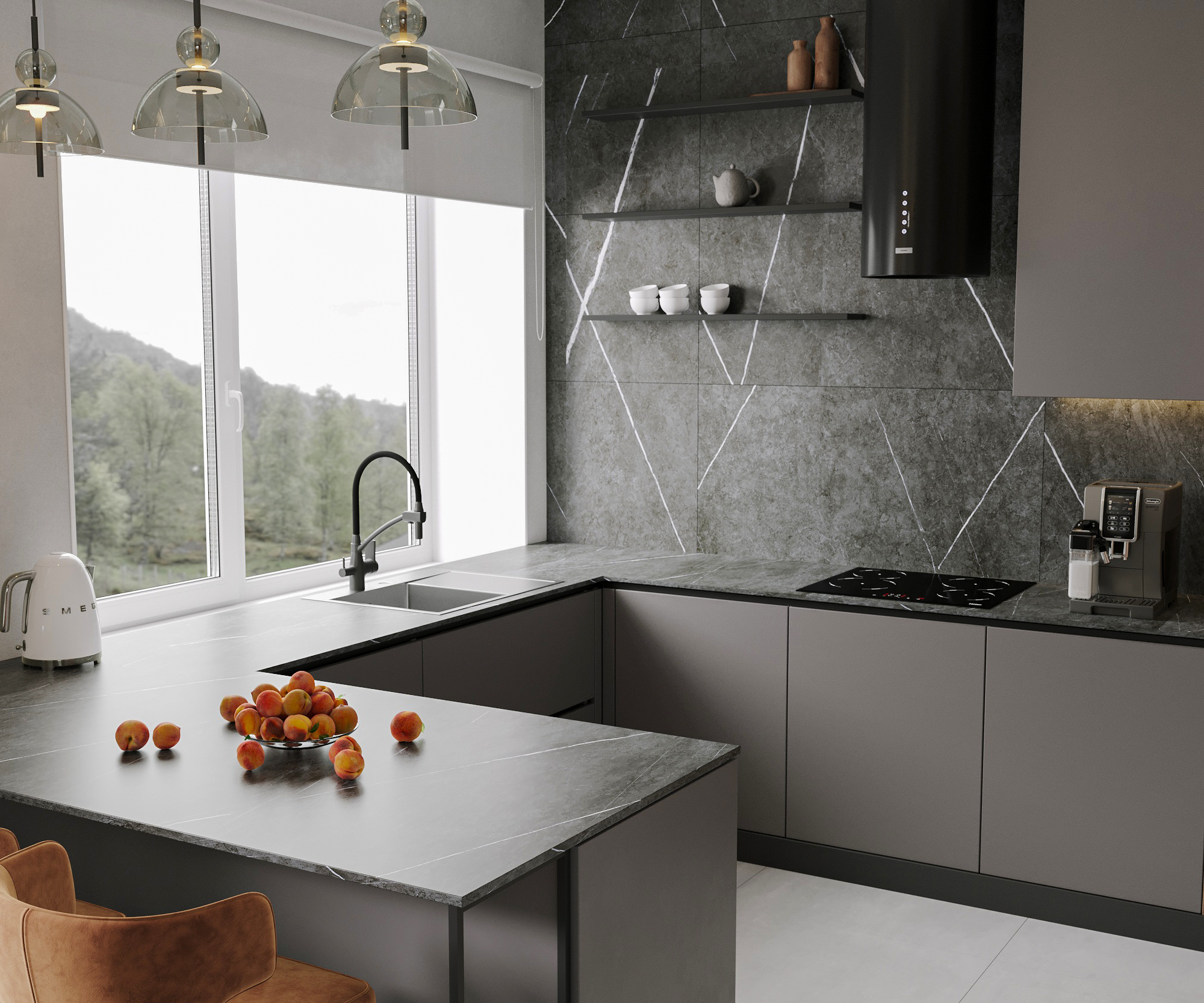 现代客厅带壁炉设计丨Polubelova Yuliya-12