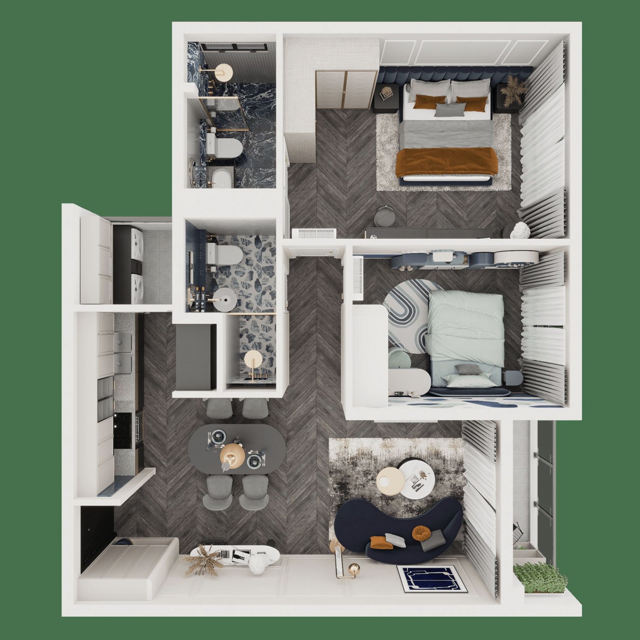 蓝色+白色 构造凉爽舒适的住宅空间-24