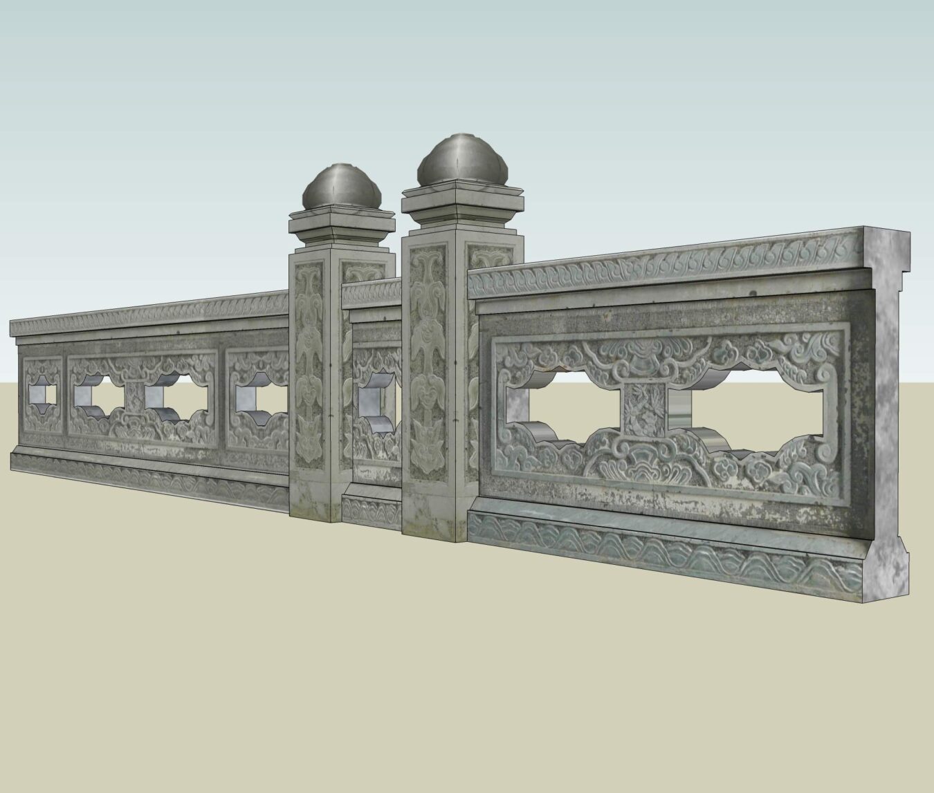 越南古建筑寺庙大门围墙栏杆Sketchup素材库-2