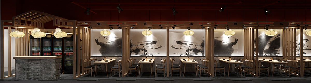 餐厅设计效果图中餐厅餐厅包间包房小吃店面馆工业主题餐厅-33