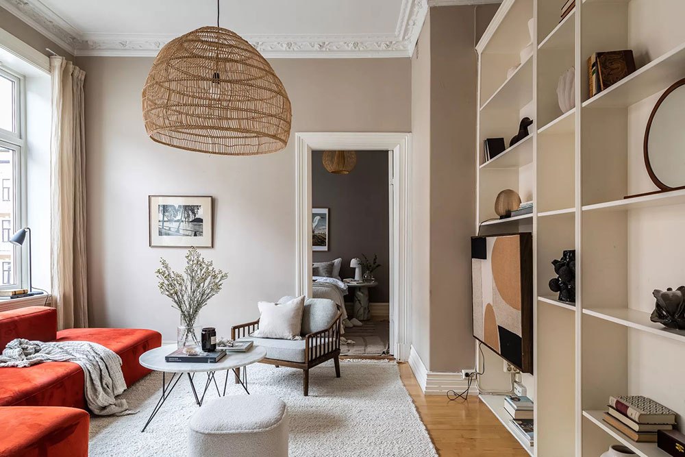 挪威首都时尚公寓,红色沙发成为点睛之笔-6