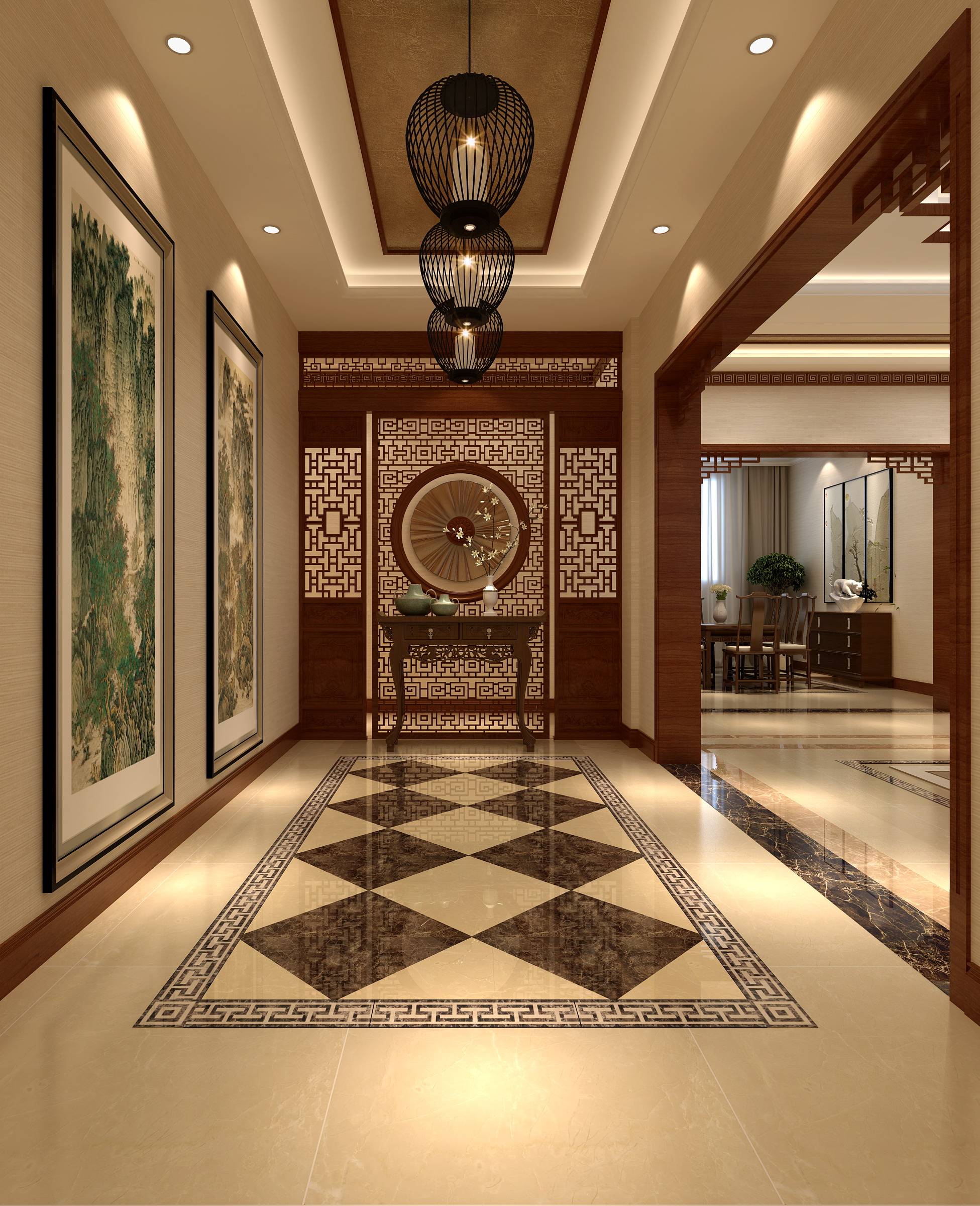 新中式 中式古典 奢华家装别墅样板房-5-12