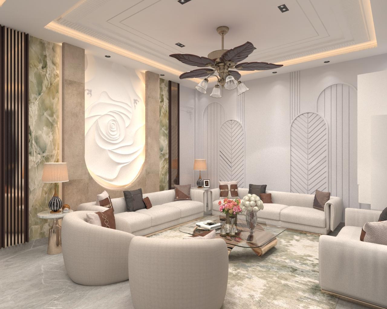 3D LIVING ROOM WITH TV UNIT AND MANDIR-0