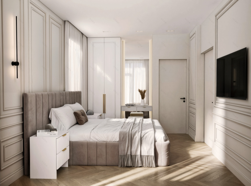 莫斯科郊外公寓带阳台卧室3D可视化设计丨俄罗斯莫斯科-5