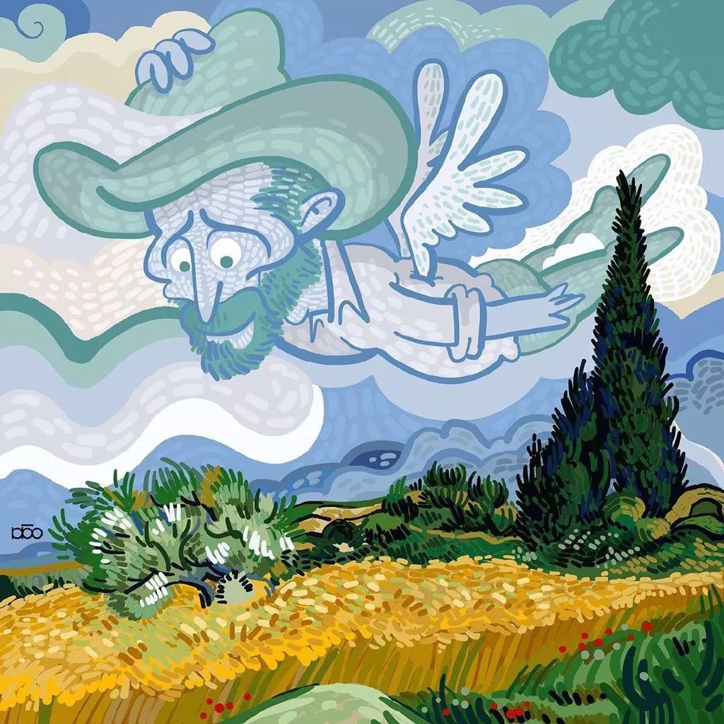 梵高生活艺术化,伊朗插画家漫画致敬经典-31