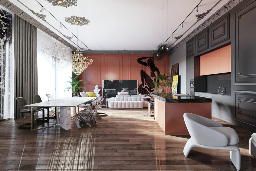 莫斯科高级灰橙色空间设计-4