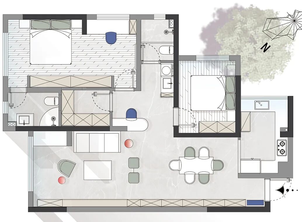 佳园实景|莓想|105㎡包豪斯中古风，三室改两室，大胆鲜活的色彩推门直接被硬控！-24