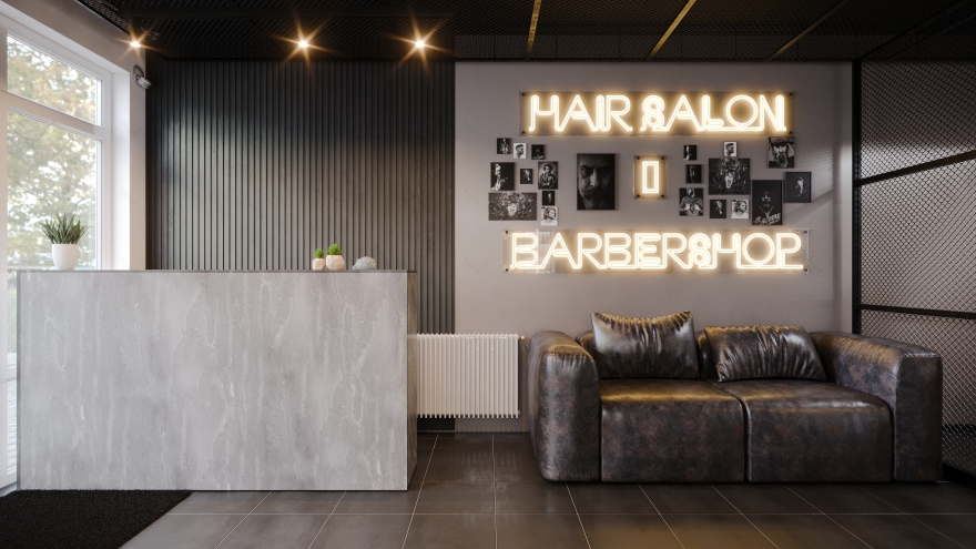 Modern Industrial Barbershop — Interior Visualization-7