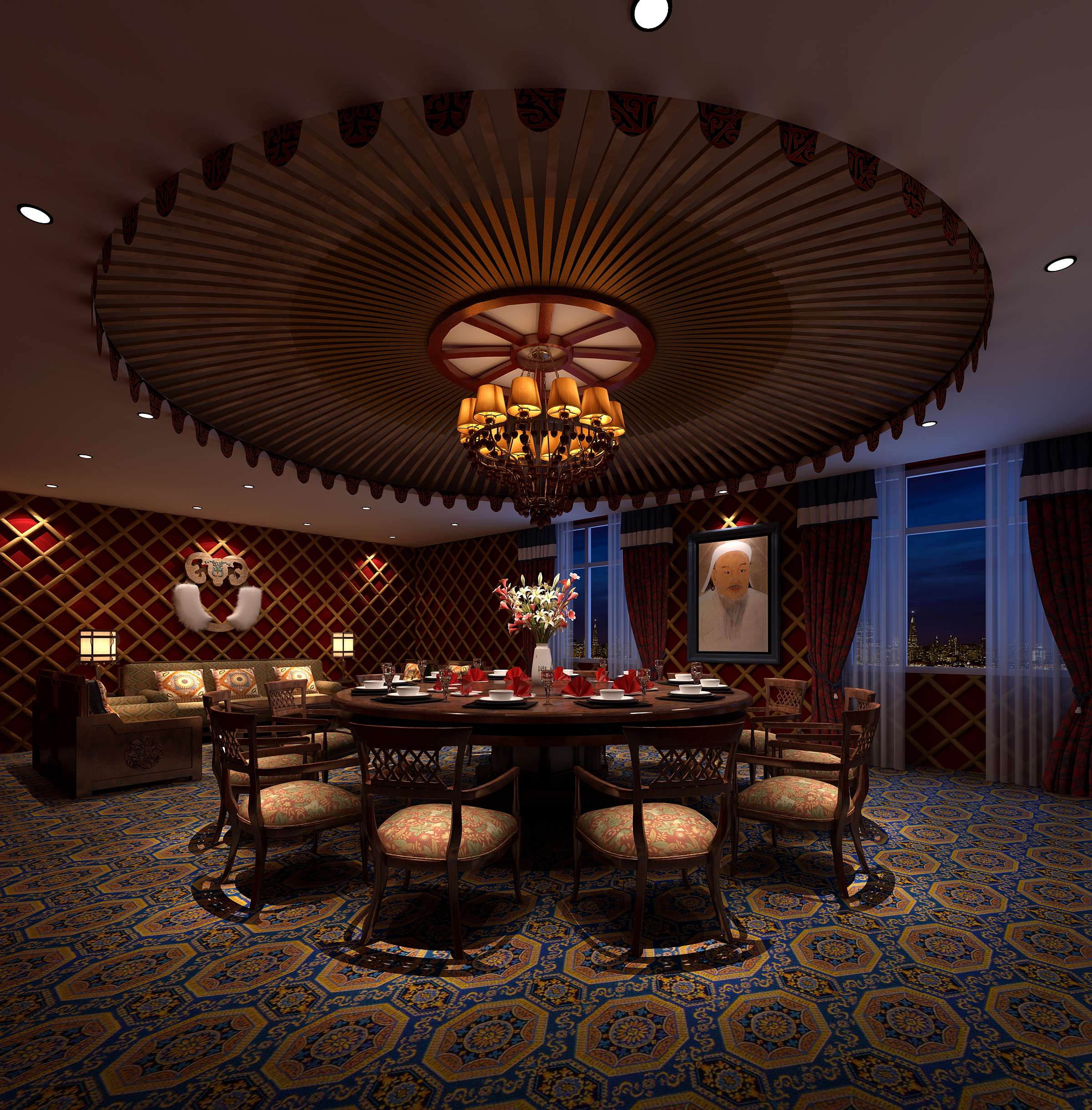 餐厅设计效果图中餐厅餐厅包间包房小吃店面馆工业主题餐厅-9-27