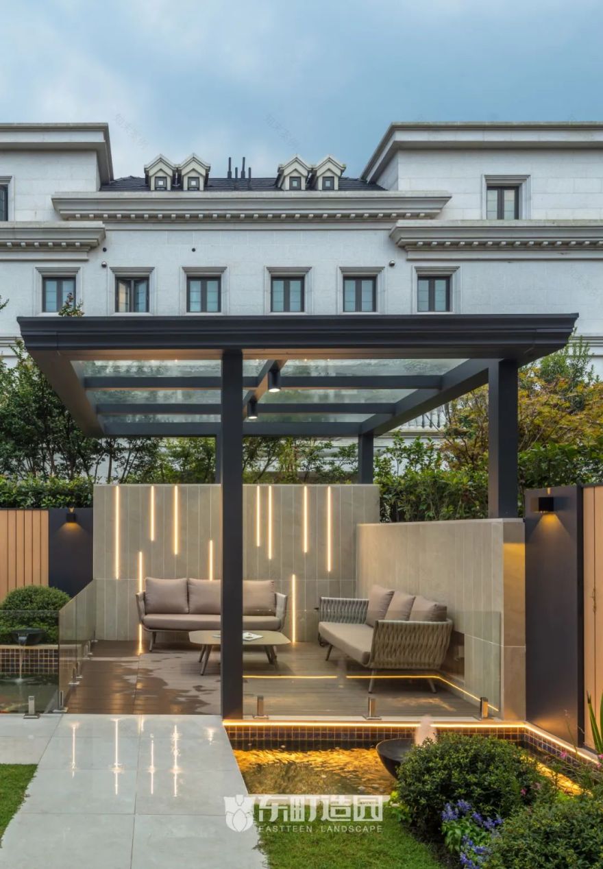 80㎡现代简约庭院,水景与夜景的完美融合-27