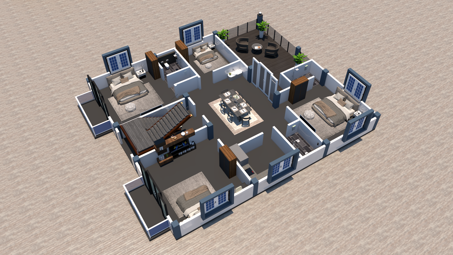 3D Floor Plan_ European House Design-3