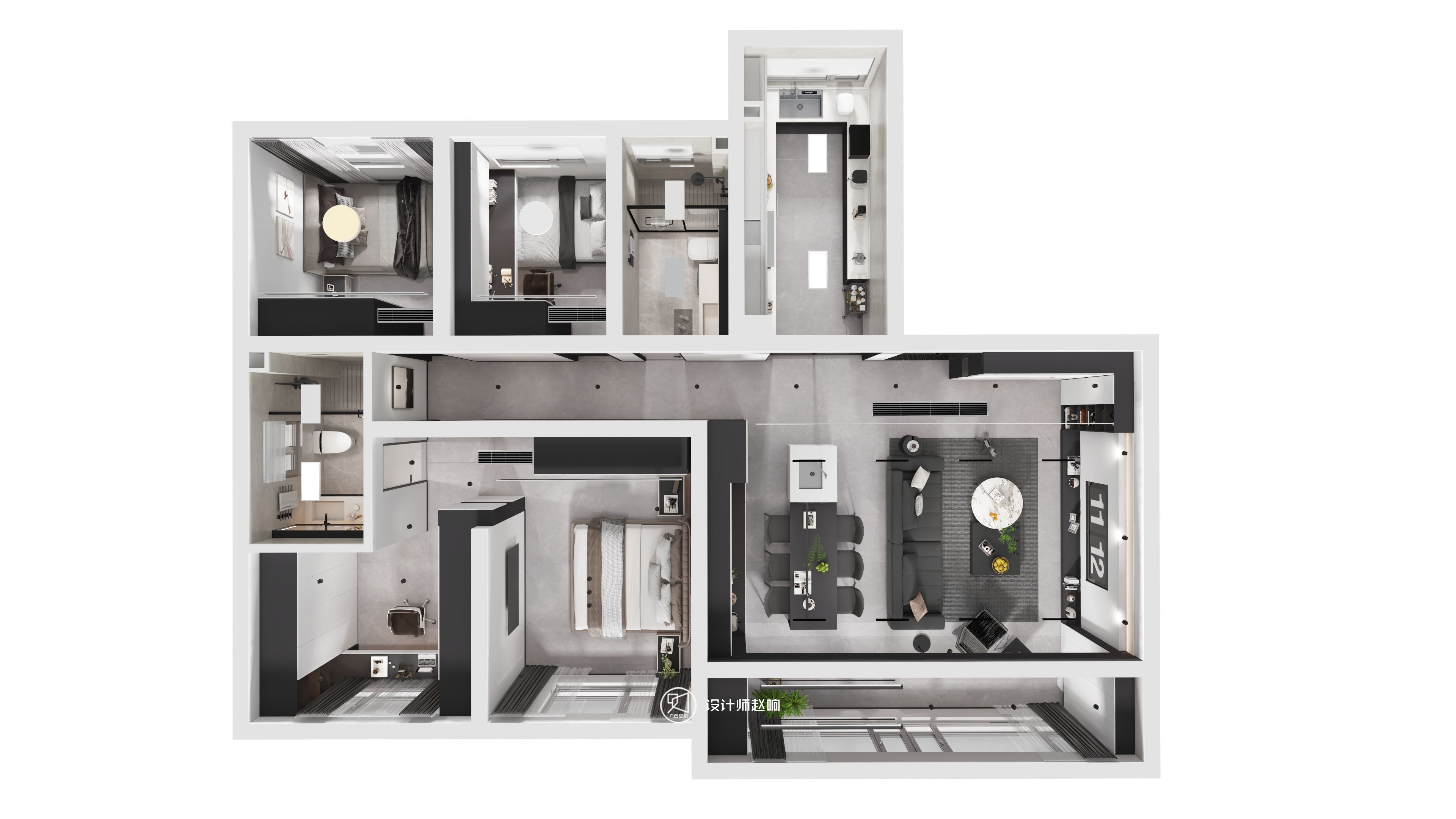 135㎡黑白灰风格住宅设计-50