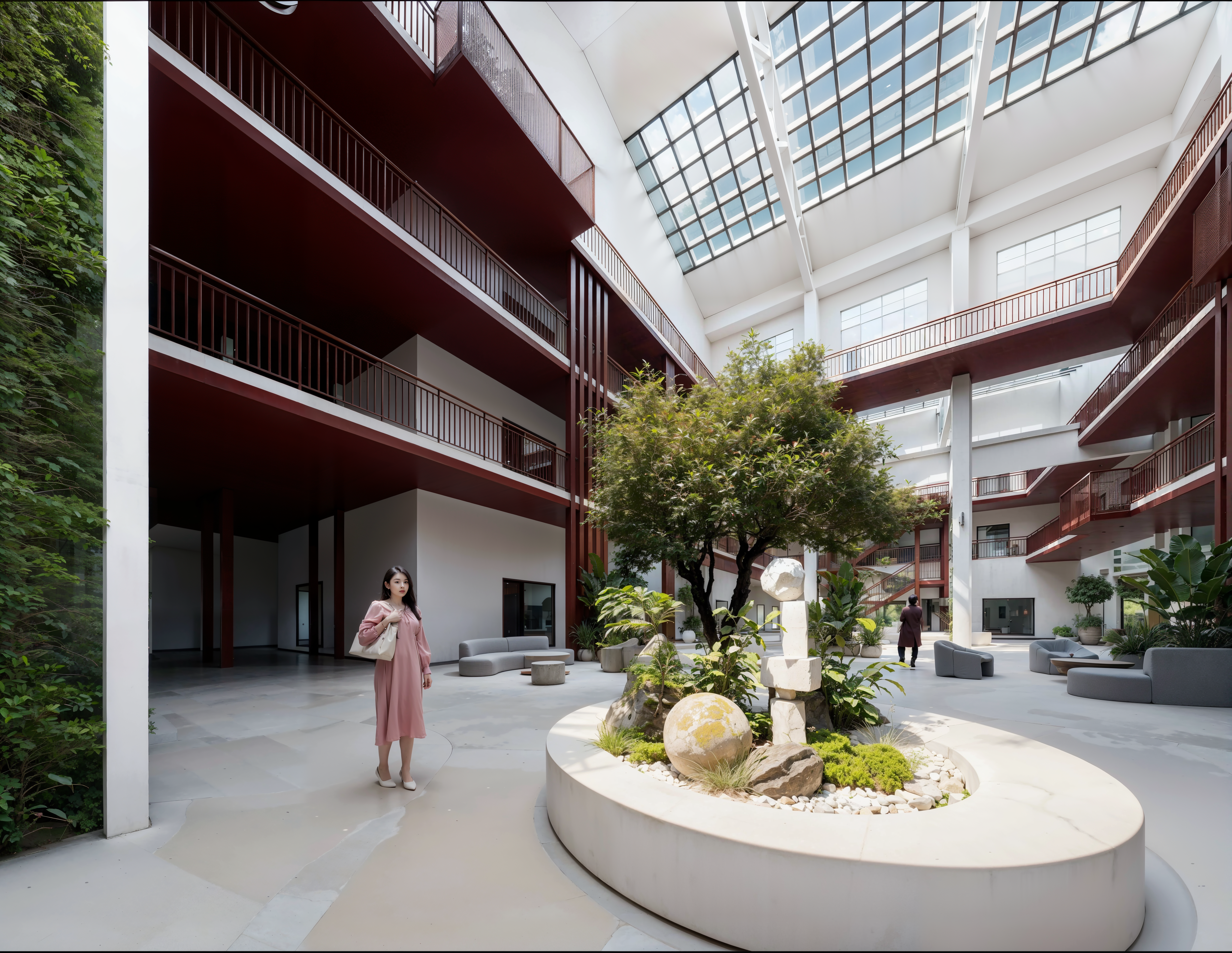 现代公司大堂 效果图 现代绿化 工装-11