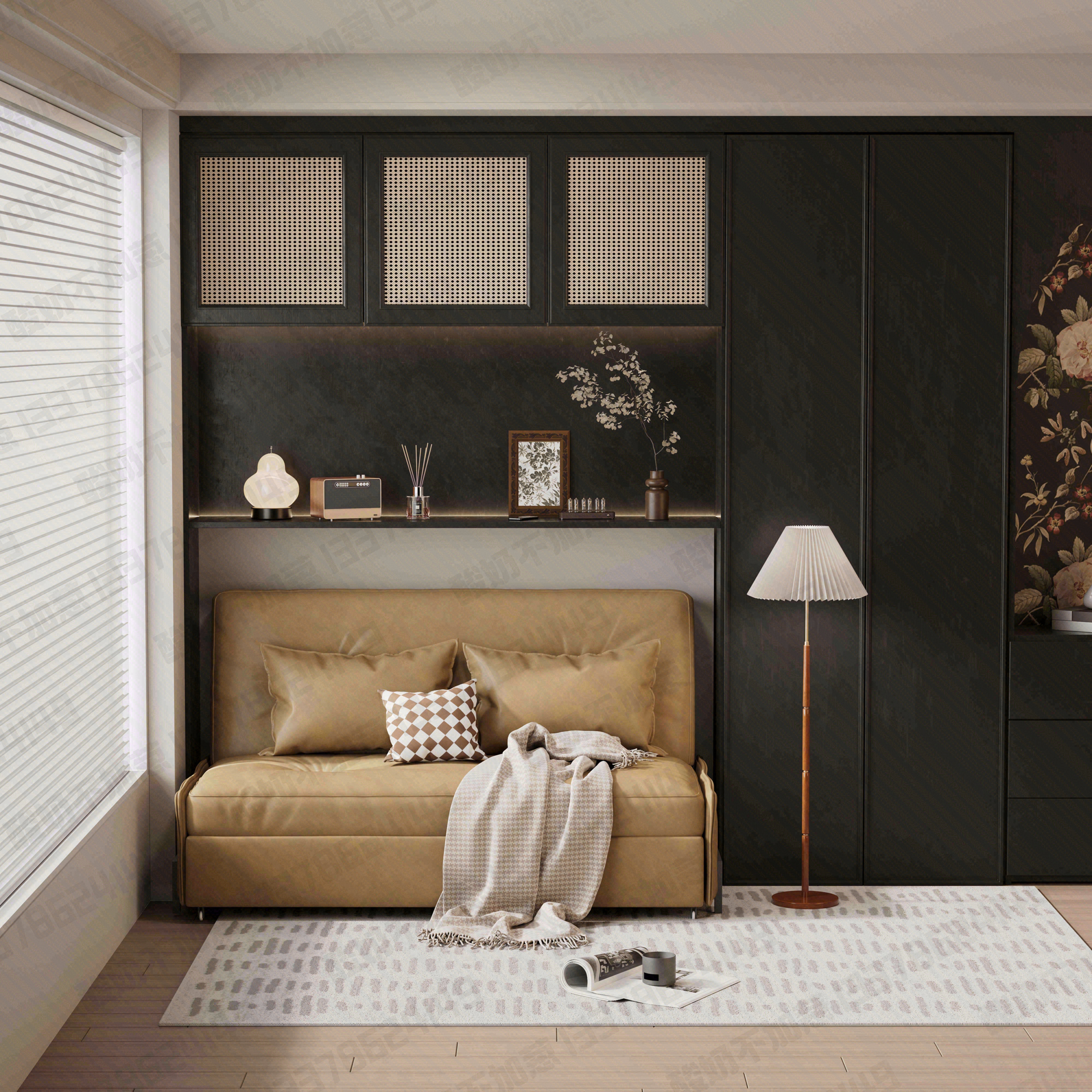 中古风沙发床场景渲染-3