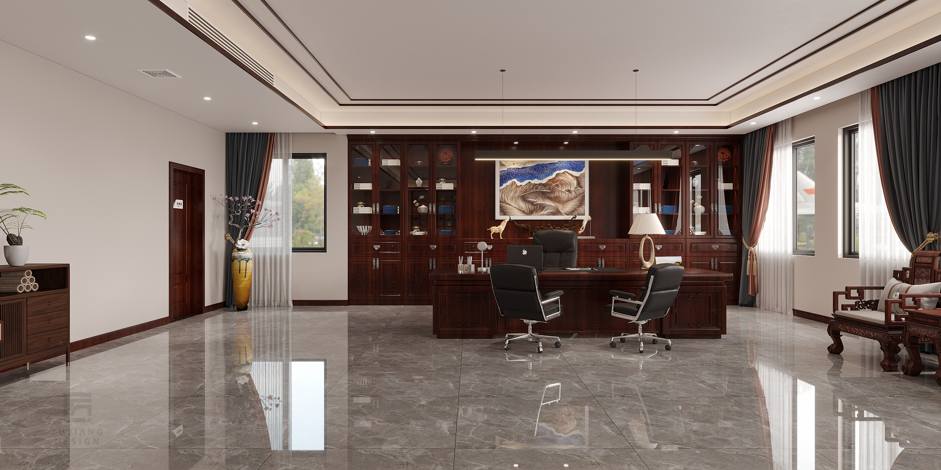 办公设计分享，“东方意蕴”新中式风办公室-0