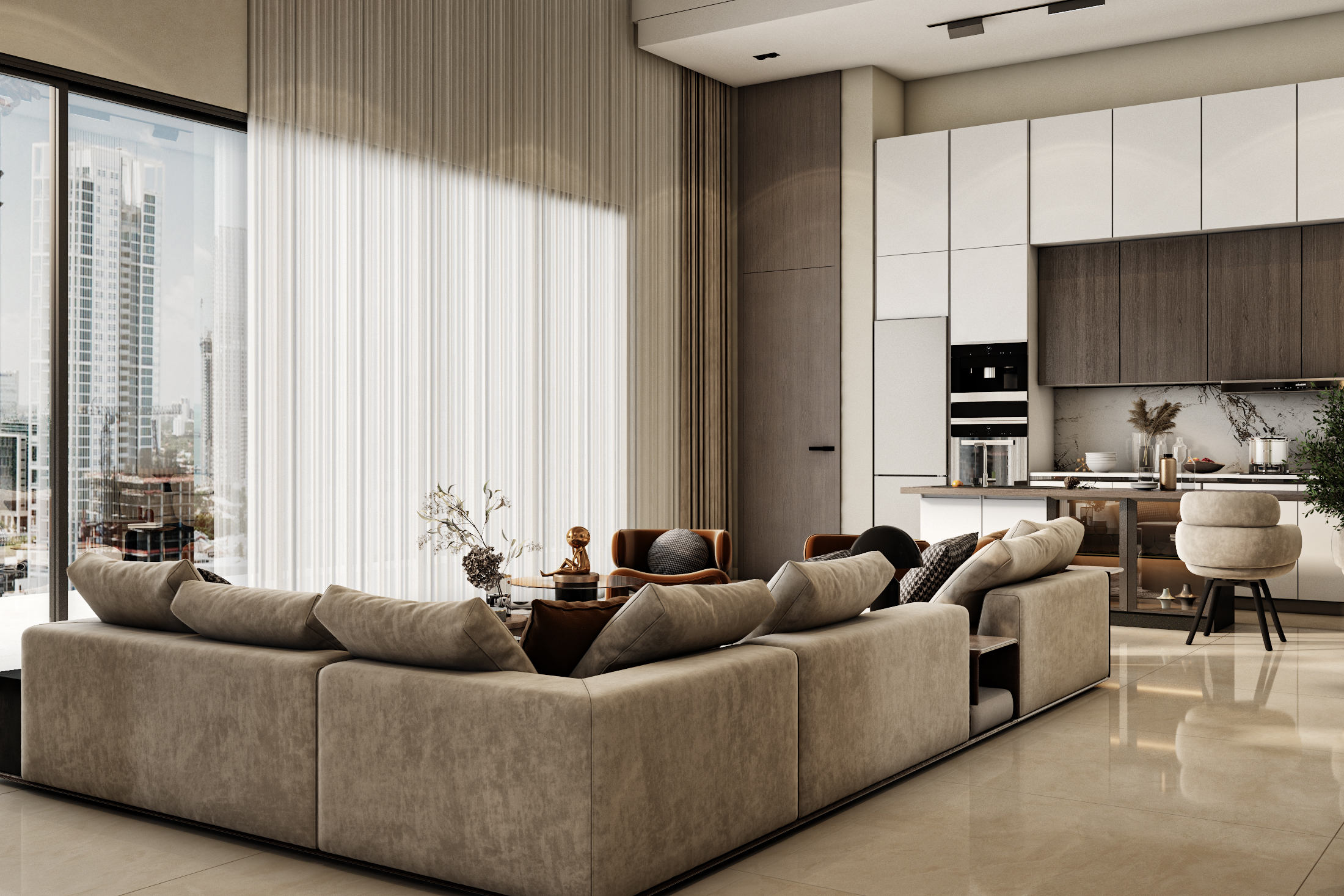 接待区与开放式厨房设计丨沙特阿拉伯丨Valley Concept Designs-14