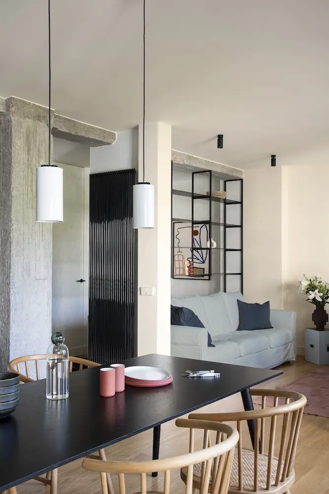 马德里绿色厨房与原始混凝土的时尚公寓设计-6